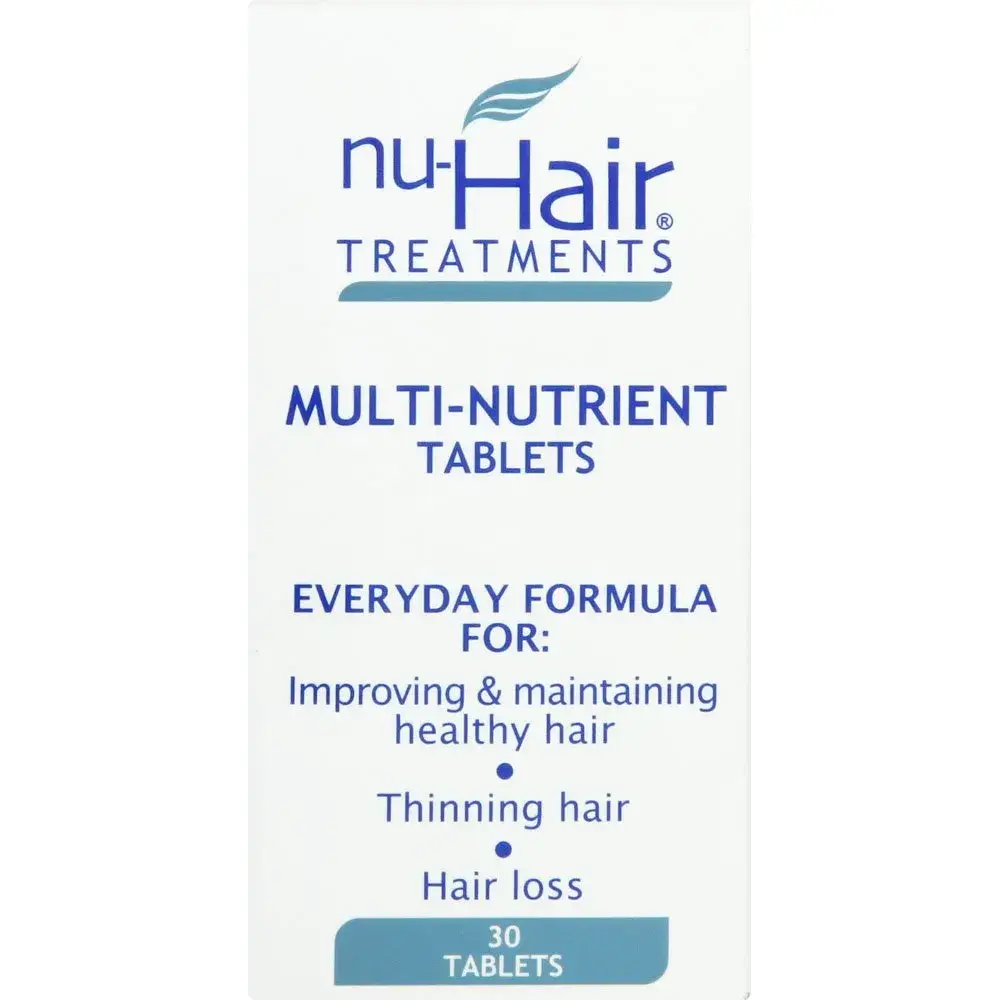Front of Nu Hair Multi-Nutrient Treatment Tablets 30 tablets box