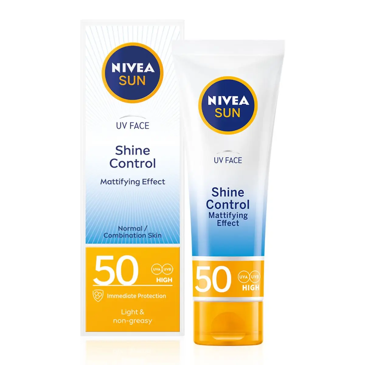 NIVEA Sun Shine Control SPF50 box and tube, 50ml