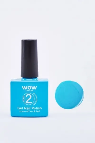 Front of WOW London Step 2 Gel Nail Polish bottle in turquoise shade