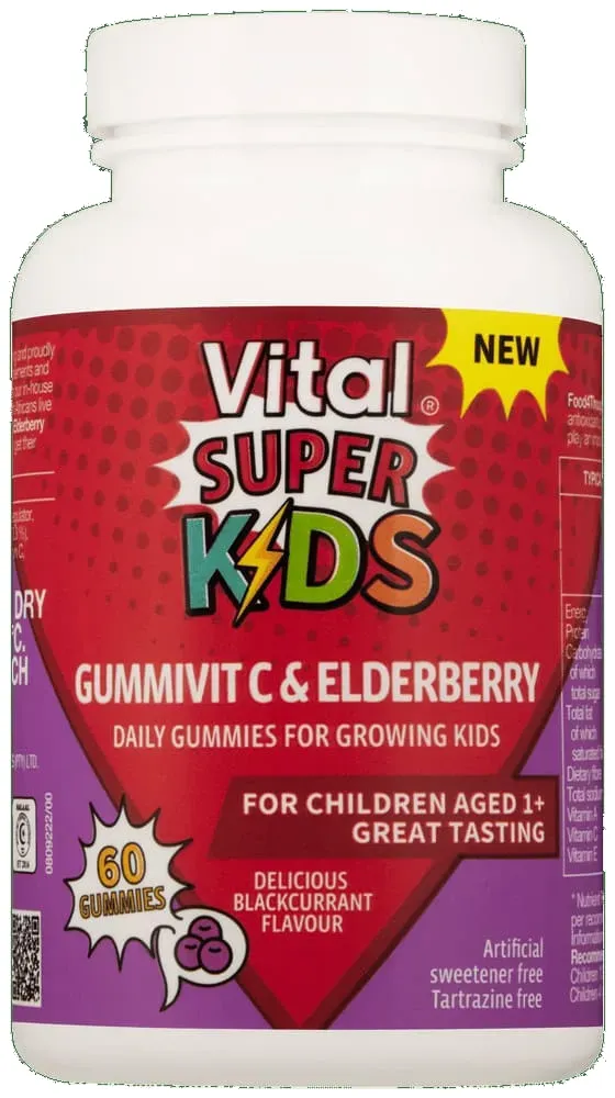 Vital Super Kids Blackcurrant Flavour GummiVit C & Elderberry Gummies 60pk