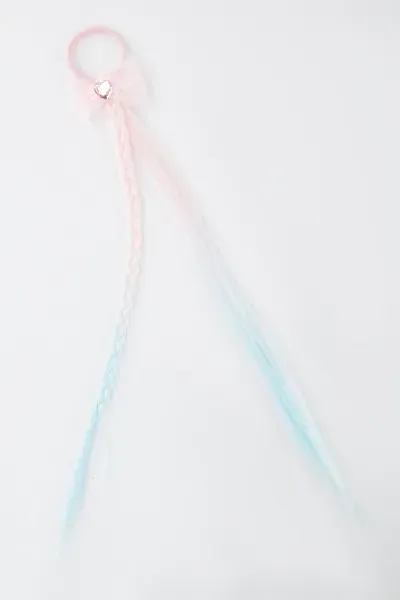 WOW hair band with pink and blue faux-hair strands and heart charm