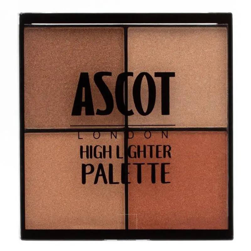 Front of Ascot London Highlighter Palette, open compact showing four shades