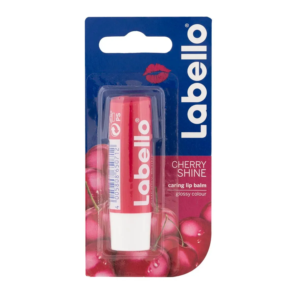 Front of Labello Fruity Shine Cherry lip balm 4.8g blister pack, high resolution