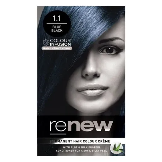 Front of Renew Permanent Hair Colour Crème 1.1 Blue Black box