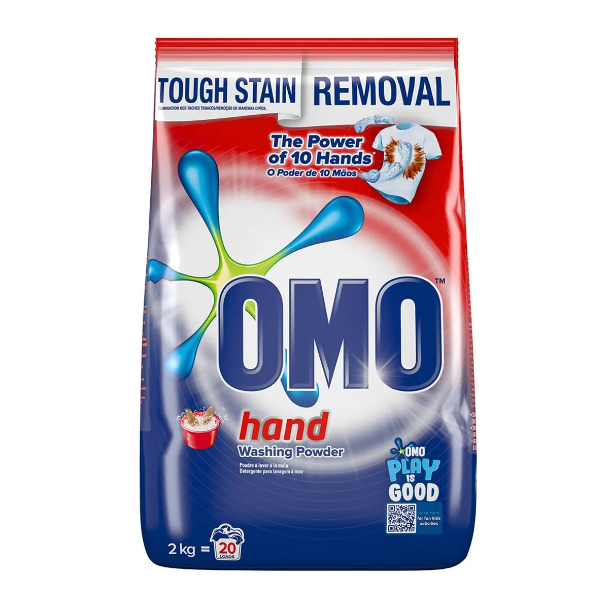 Front of OMO Hand Washing Powder 2 kg bag