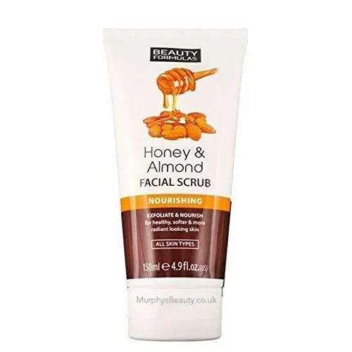 Front of Beauty Formulas Honey & Almond Facial Scrub 150ml tube on white background