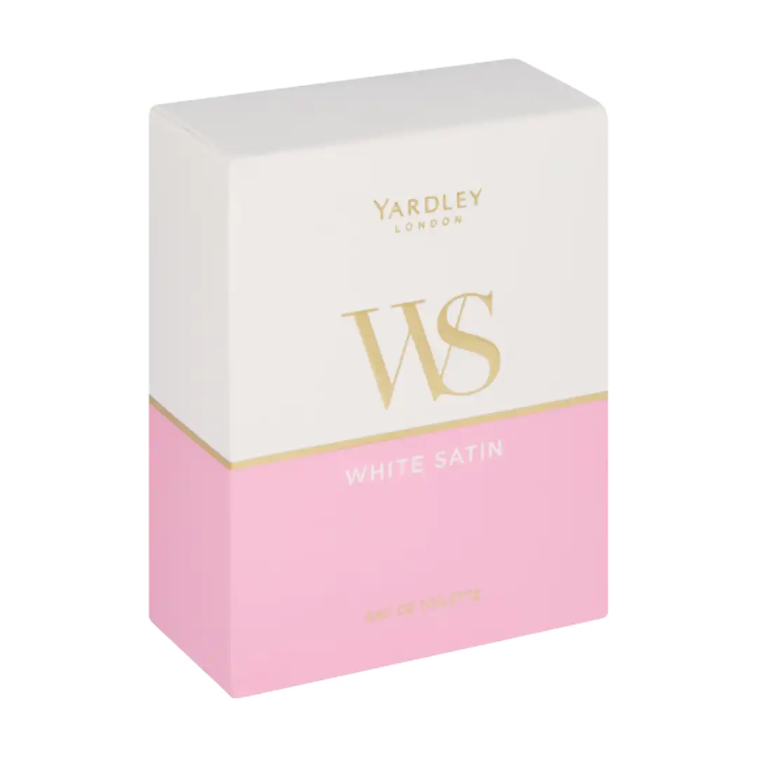 Front of Yardley London White Satin Eau de Toilette box, 50ml