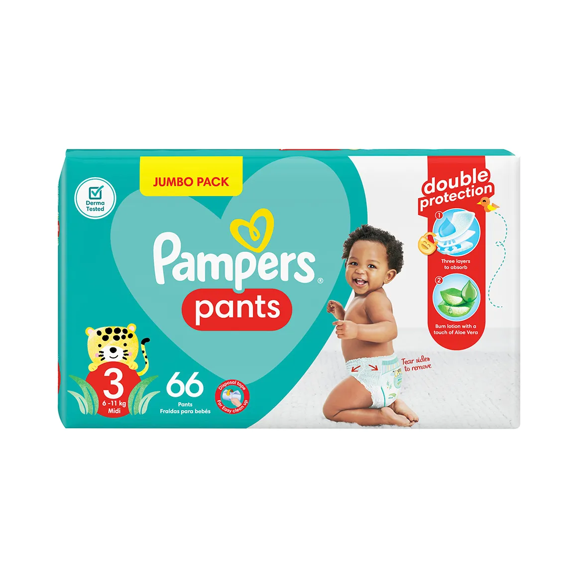 Front of Pampers Pants Size 3 Midi Jumbo Pack, 66 nappy pants