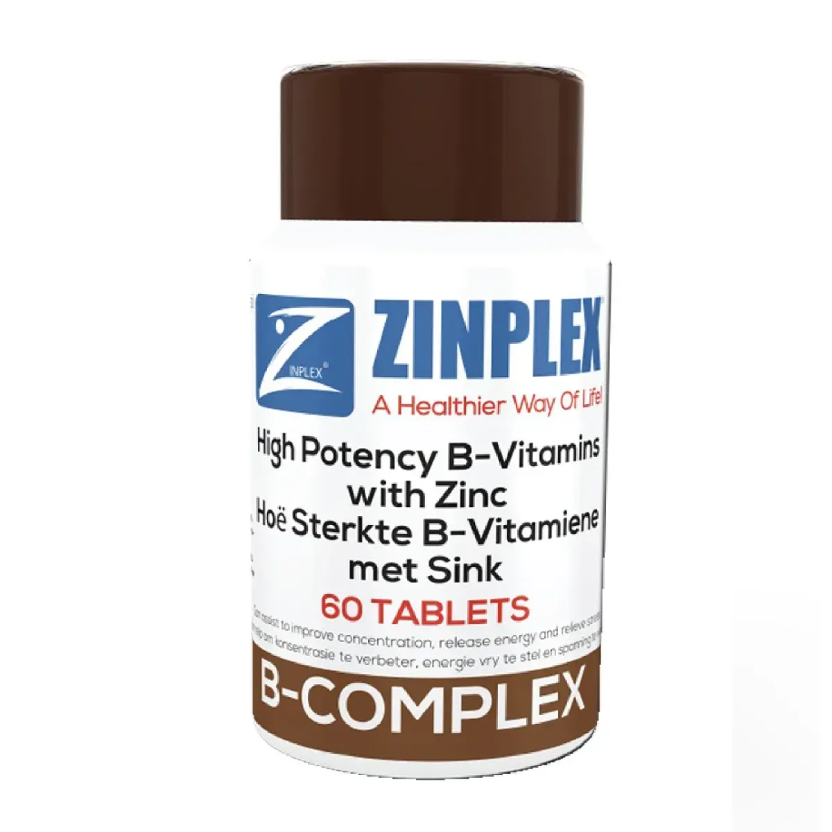 Front of Zinplex High Potency B-Complex with Zinc 60 tablets bottle