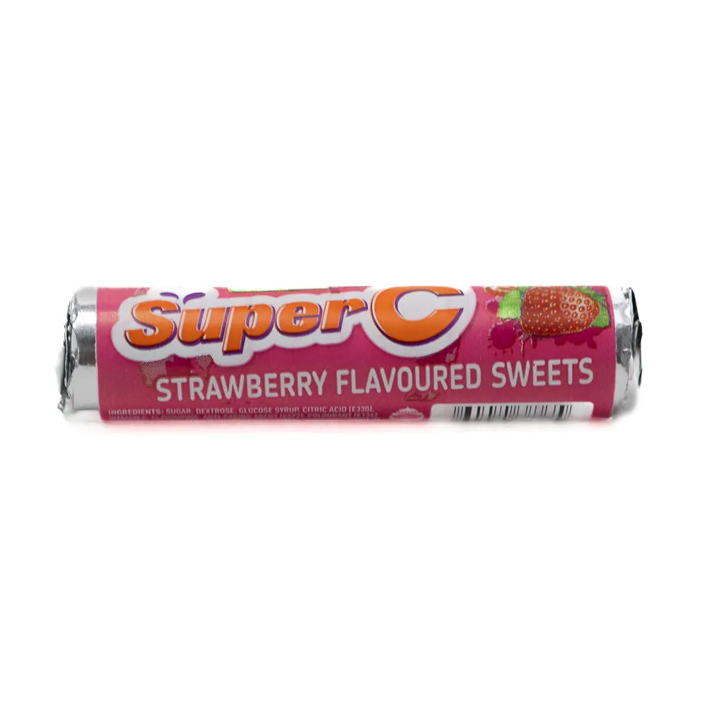 Single roll of Super C Strawberry Flavoured Sweets