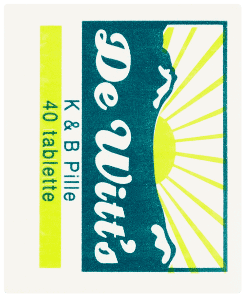 Front label of De Witt's K&B Pills, 40 tablets