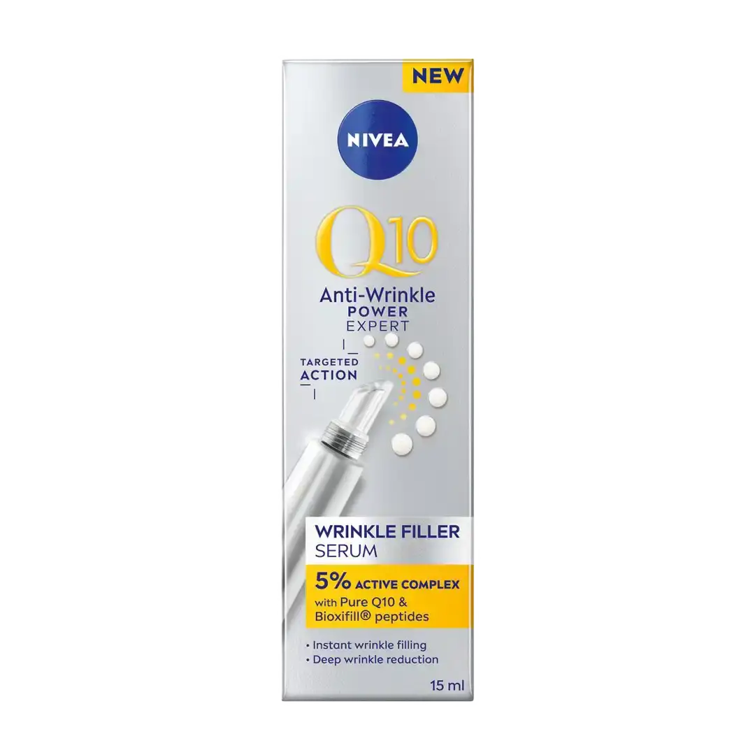 Front of NIVEA Q10 Anti-Wrinkle Power Expert Wrinkle Filler Serum 15 ml box