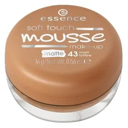 Front view of Essence Soft Touch Mousse Make-up 43 Matt Toffee 16g compact