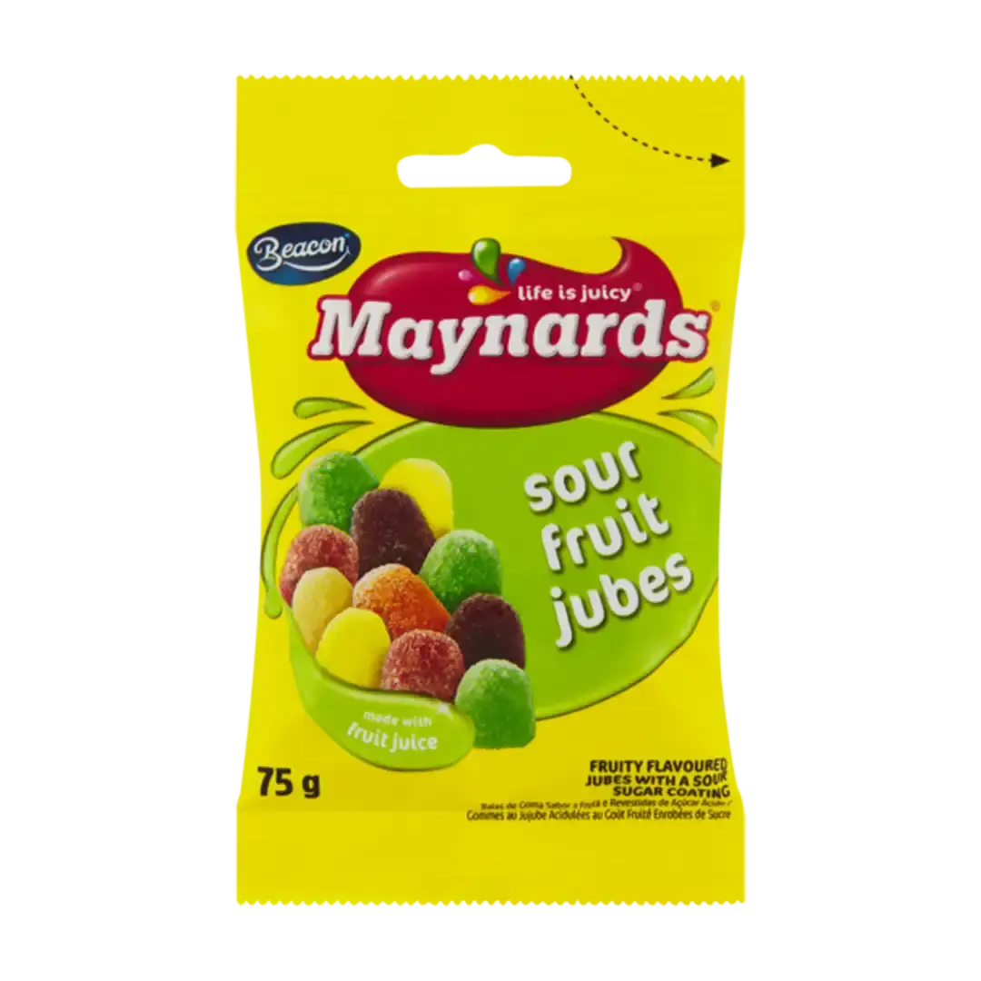 Front of Maynards Sour Fruit Jubes 75 g bag