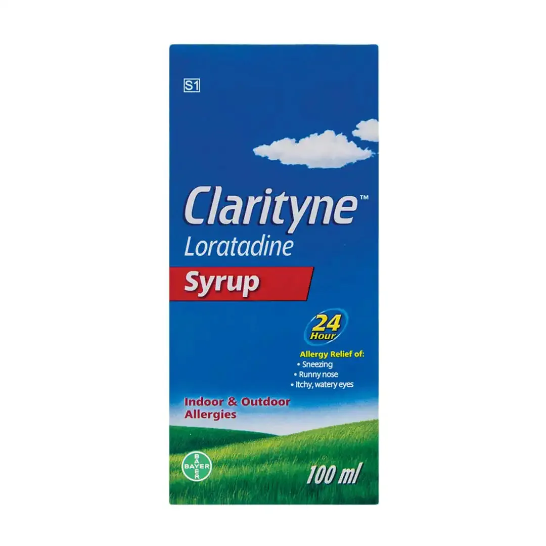 Front of Clarityne Loratadine Syrup 100 ml box