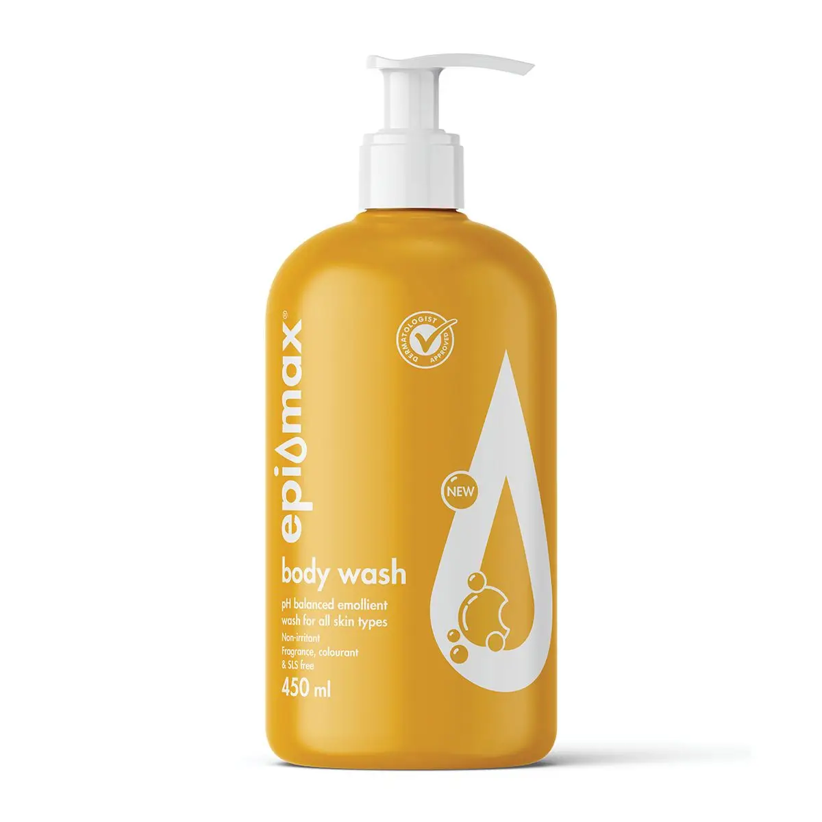 Front of Adcock Ingram Epi-Max Body Wash 450 ml pump bottle on white background