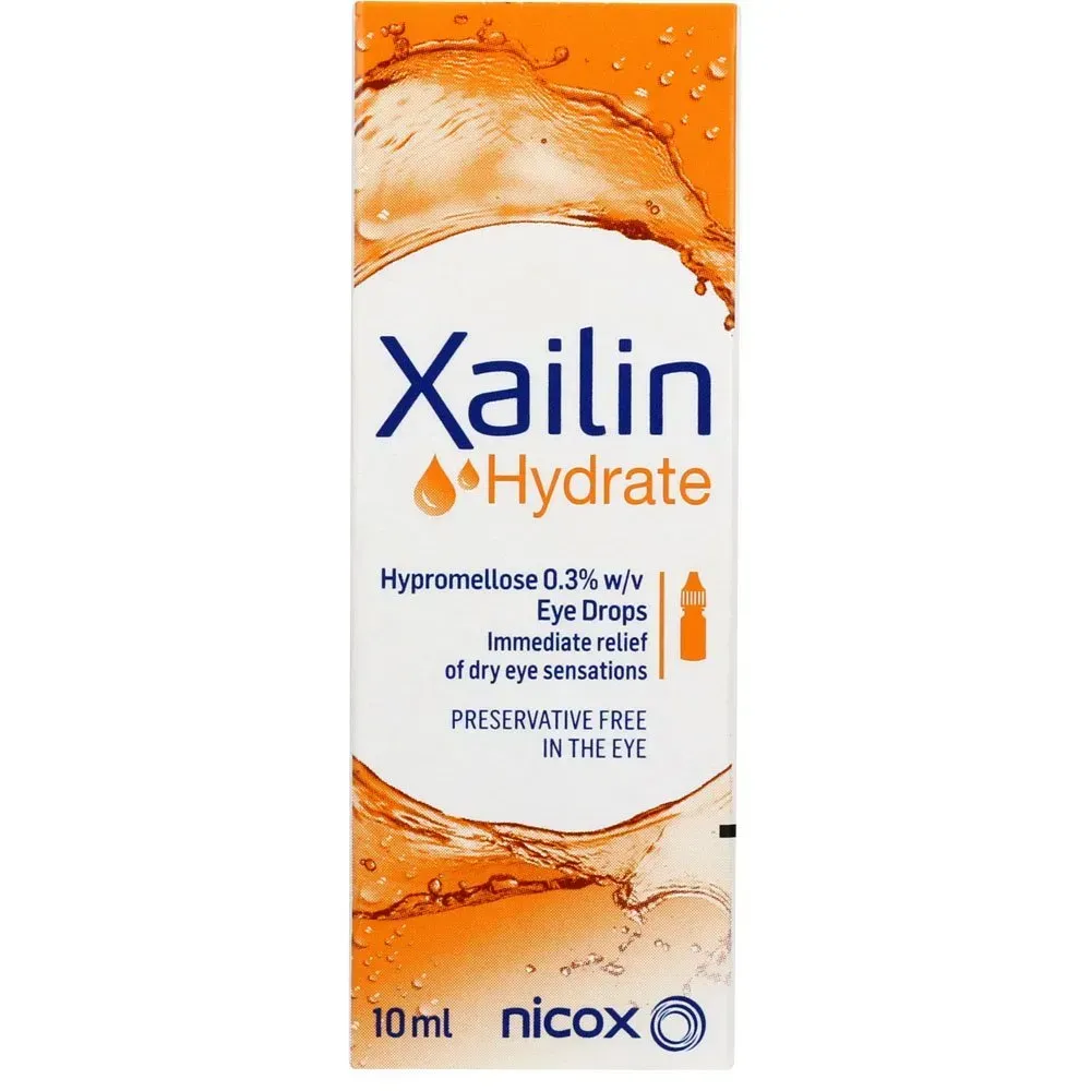 Front of Xailin Hydrate 0.3% Eye Drops 10 ml box