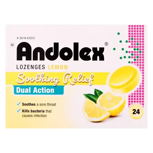 Front of Andolex Lemon Lozenges 24 pack
