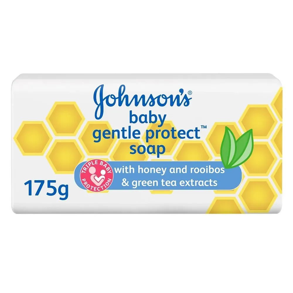 Front of Johnson's Baby Gentle Protect Soap Honey & Rooibos 175g bar
