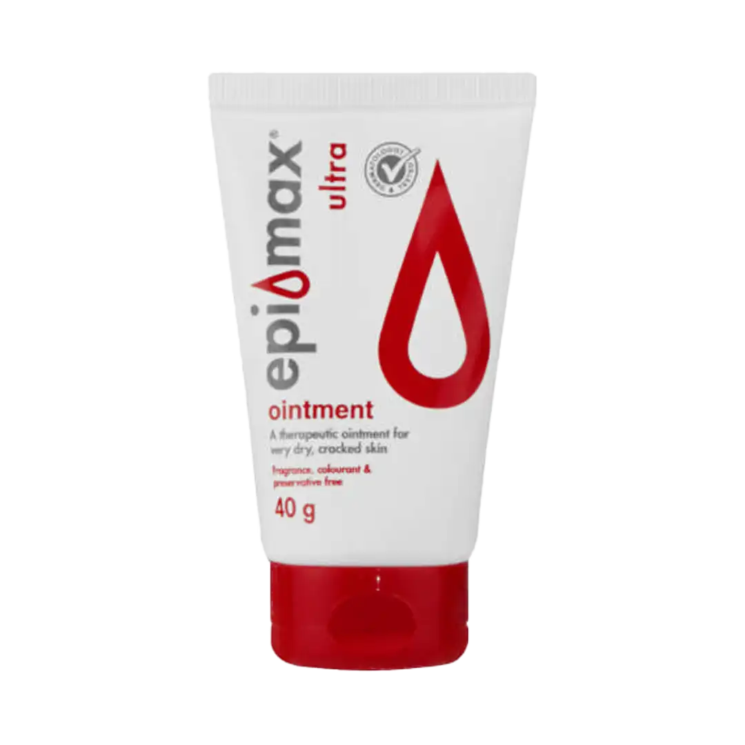 Front of Epi-Max Ultra Ointment 40 g tube on white background
