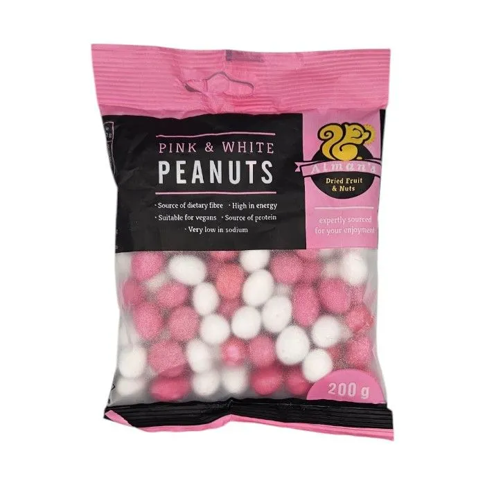 Front of Alman's Pink & White Peanuts 200g pack