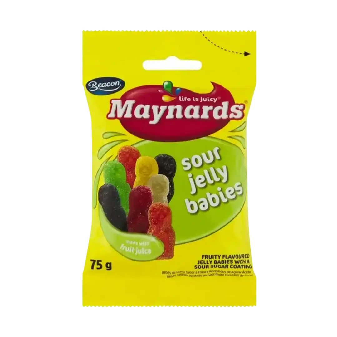 Front of Maynards Sour Jelly Babies 75 g packet