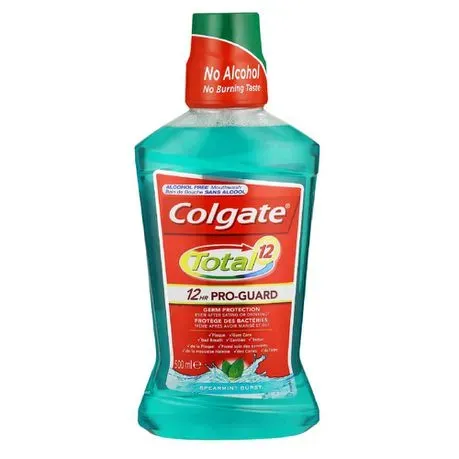 Front of Colgate Total 12 Pro-Guard Spearmint Burst mouthwash 500 ml bottle