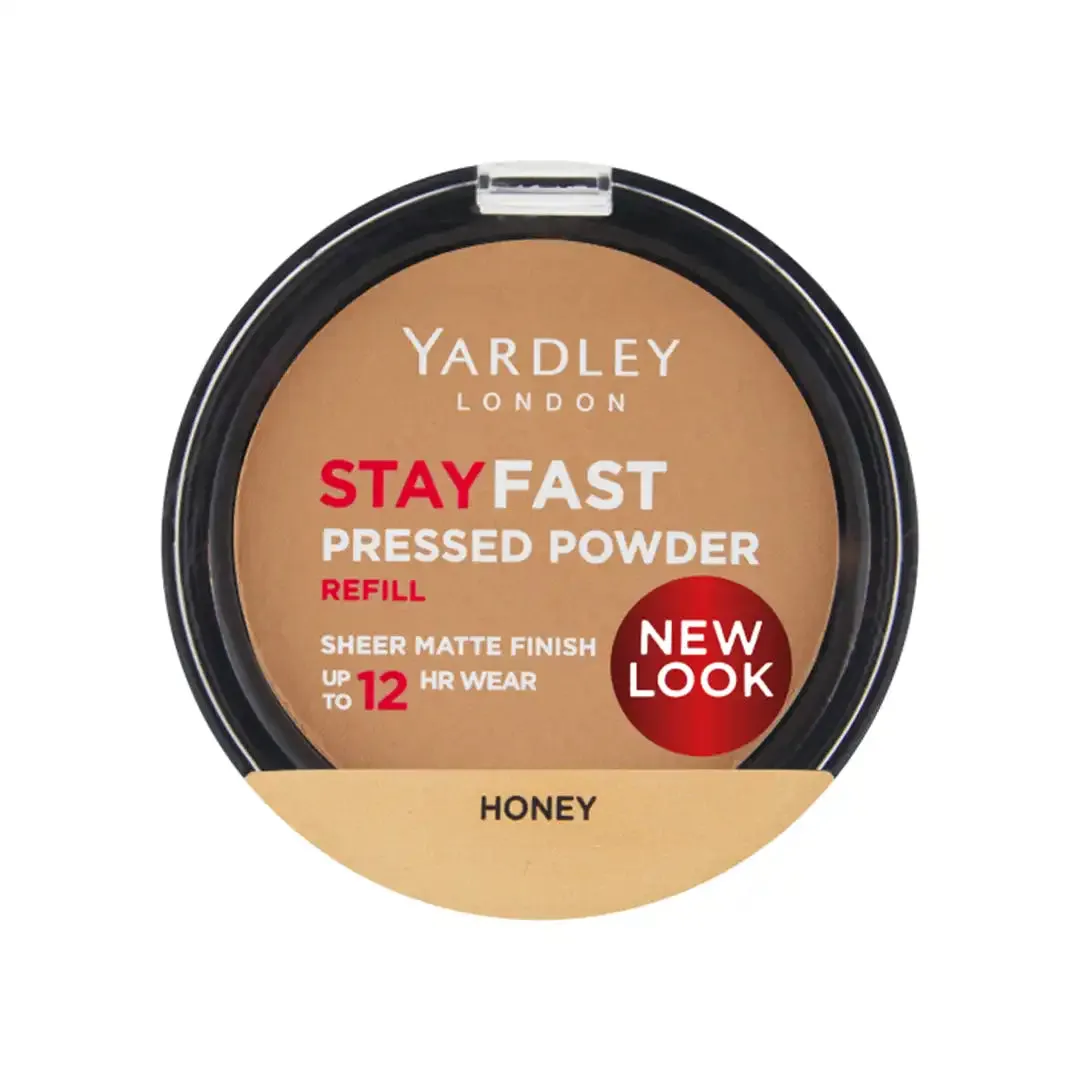 Front of Yardley Stayfast Pressed Powder Refill 15g compact, shade Honey