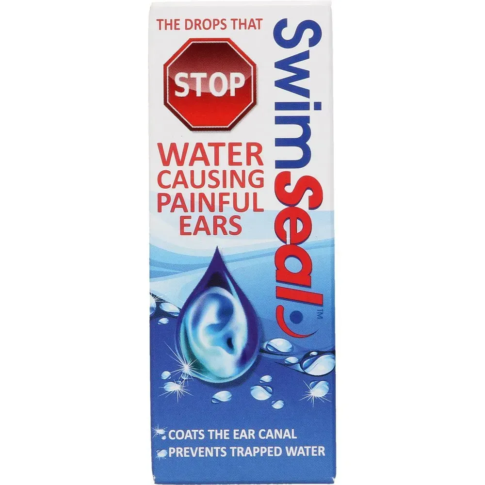 Front of Swimseal ear drops box, 7.5 ml