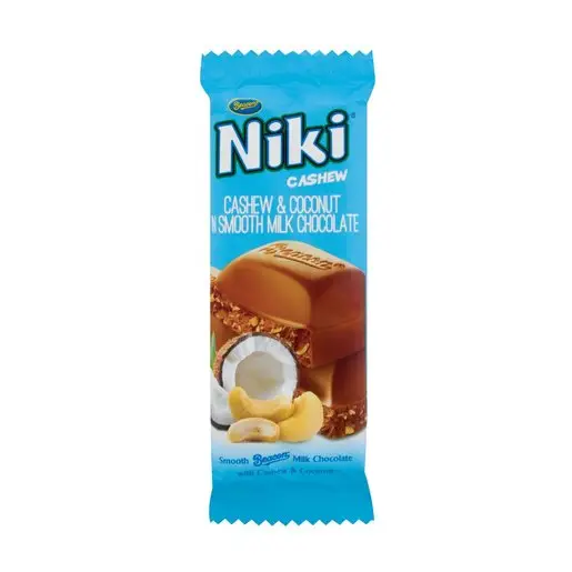 Front of Beacon Niki Cashew & Coconut Slab 80g chocolate wrapper