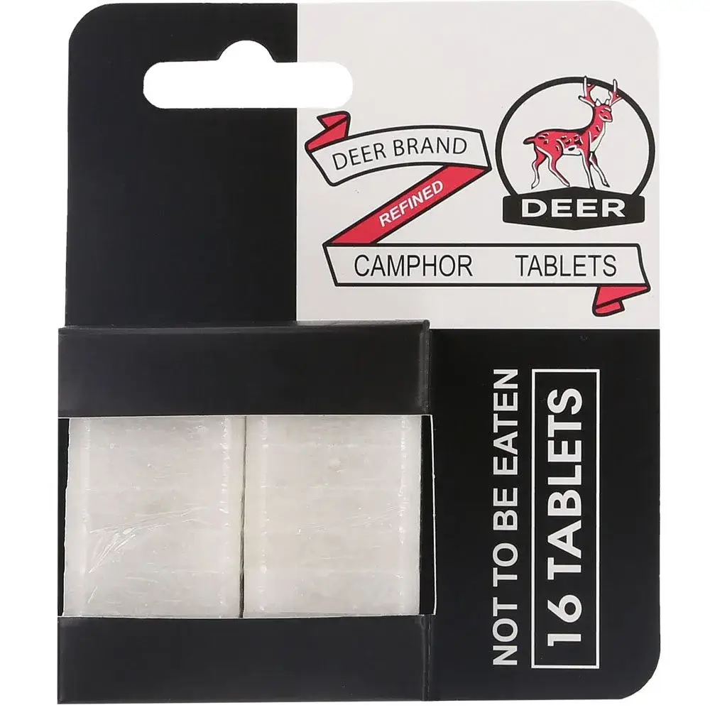 Front of Deer Brand Camphor Tablets, 16 tablets boxed pack
