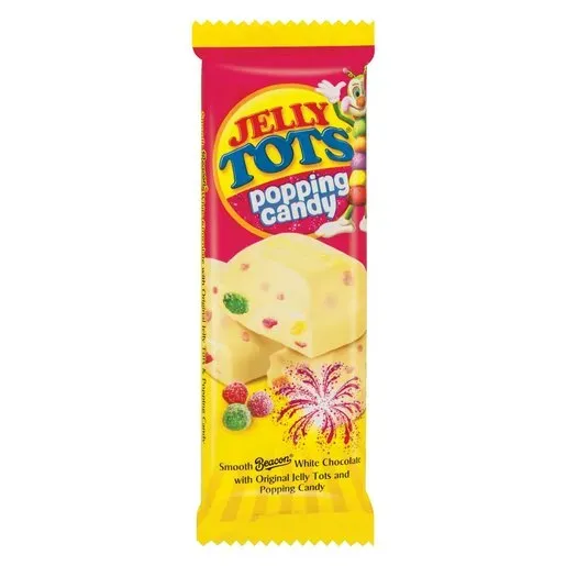 Front of Beacon Jelly Tots White Chocolate Slab with Popping Candy 80 g