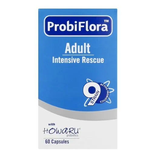 Front of Adcock Ingram ProbiFlora Adult Intensive Rescue 60 capsules box