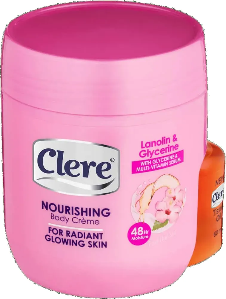 Clere Lanolin & Glycerine Nourishing Body Crème with Tissue Oil 2pc