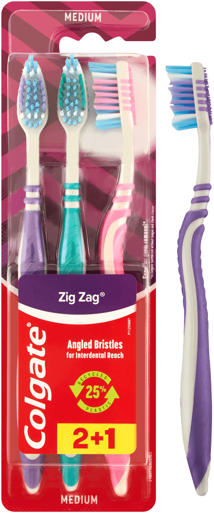 Colgate ZigZag Assorted Medium Toothbrush 3pk