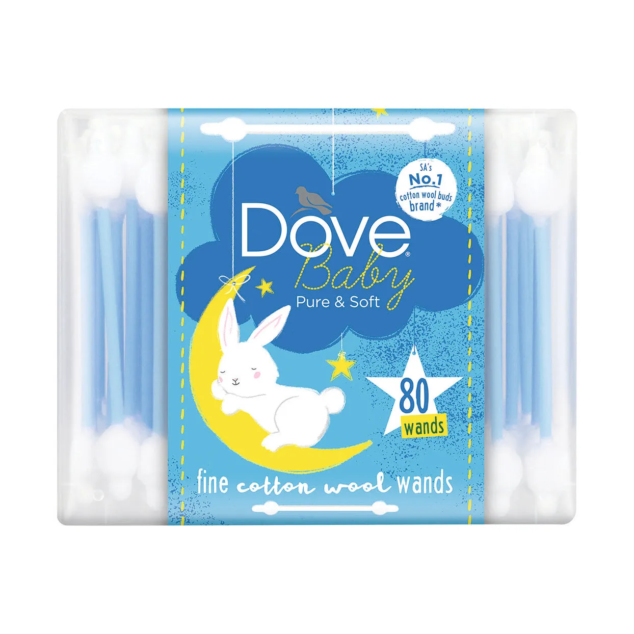 Front of Dove Baby Pure & Soft Fine Cotton Wool Wands, 80 wands pack