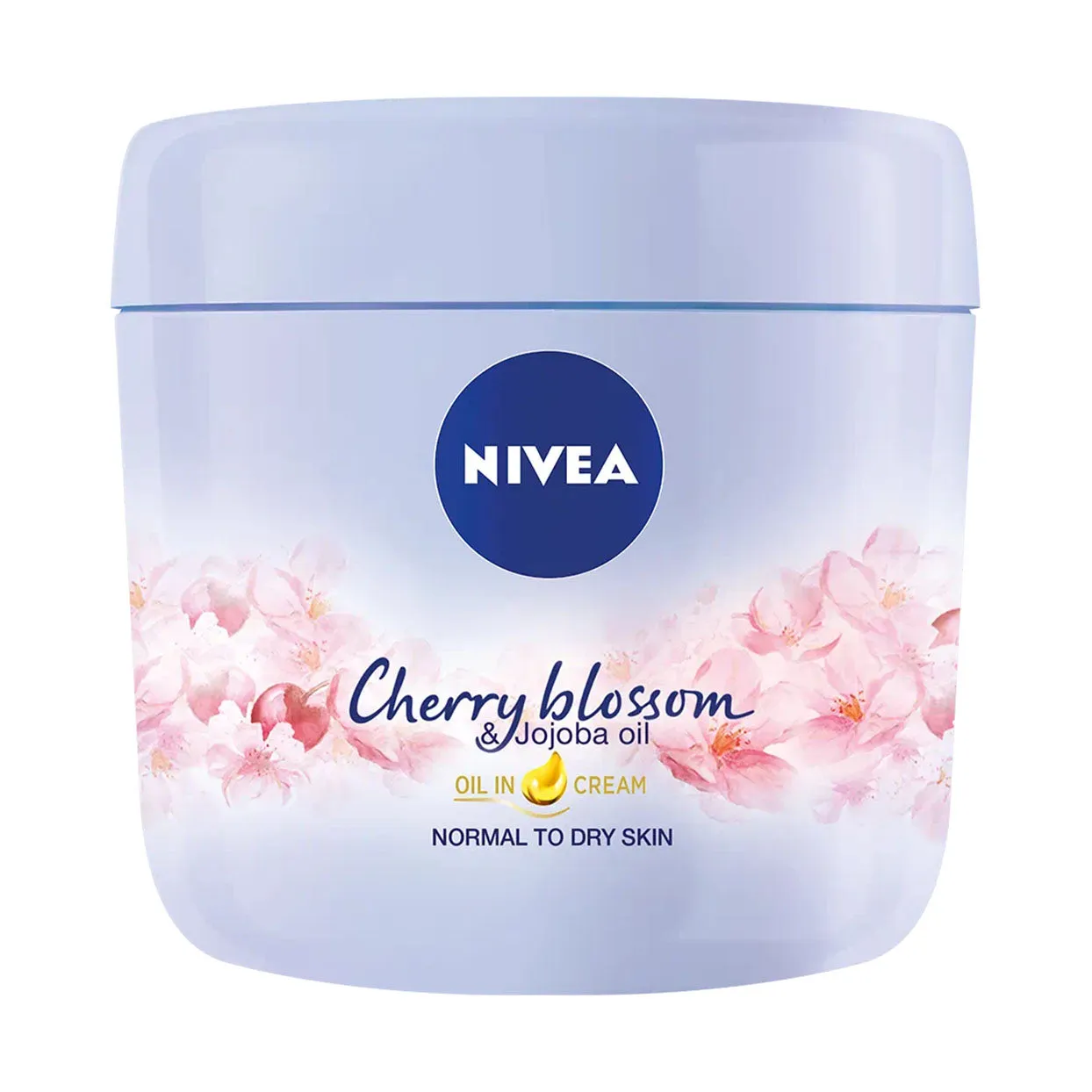Front of Nivea Cherry Blossom & Jojoba Oil Body Cream 400ml tub
