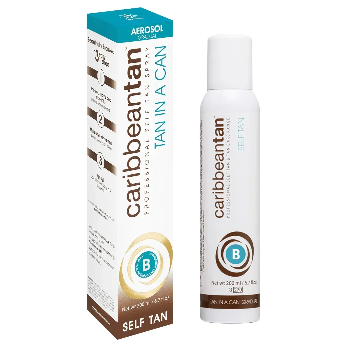 Caribbean Tan Gradual Type B Self Tan Aerosol 200ml box and can