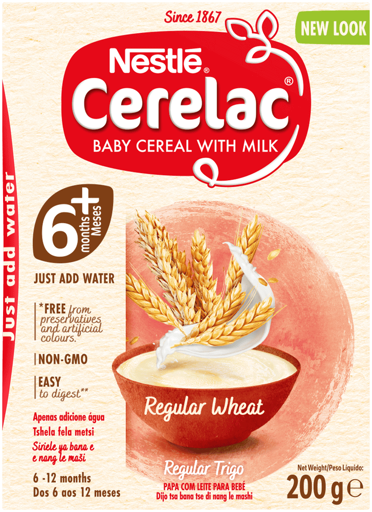 Front of Nestlé Cerelac Stage 1 Regular Wheat baby cereal 200 g box