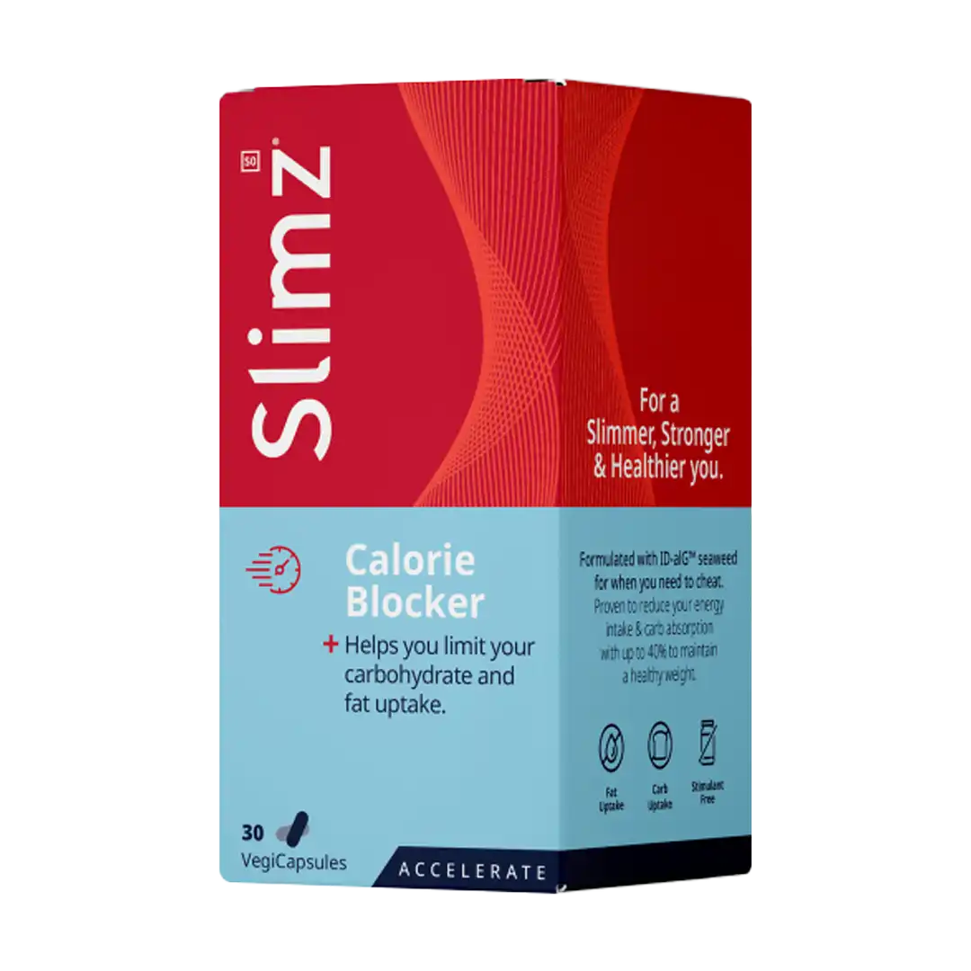 Front of Slimz Calorie Blocker Capsules box, 30's