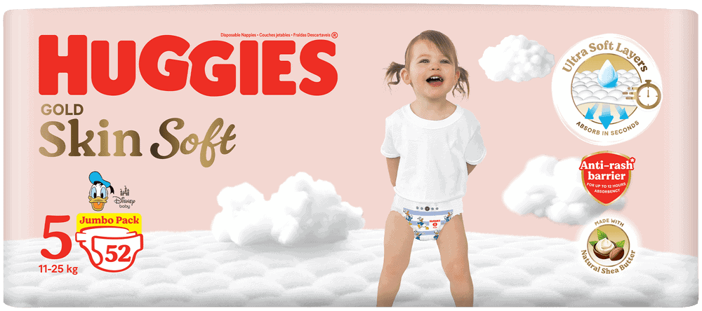 Huggies Gold Size 5 Skin Soft Disposable Nappies 52pk