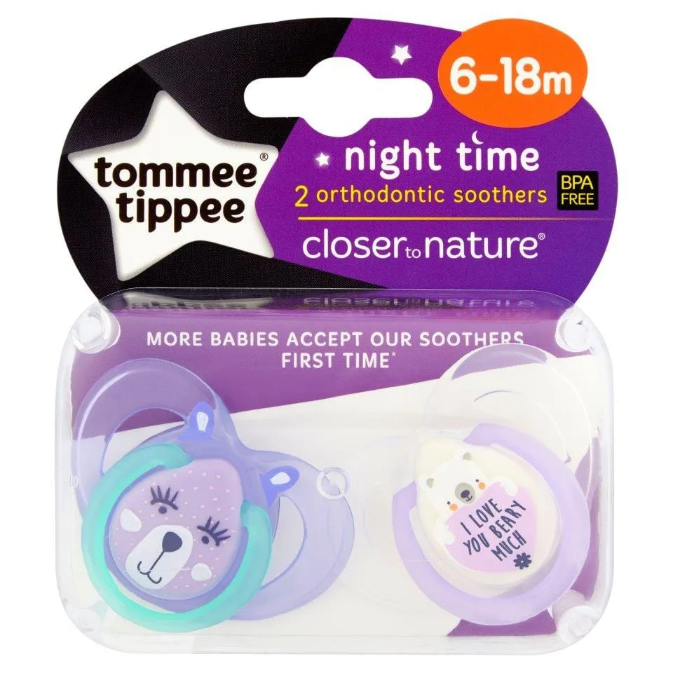 Front of Tommee Tippee Closer to Nature Night Time Soothers, 6-18m, 2 pack