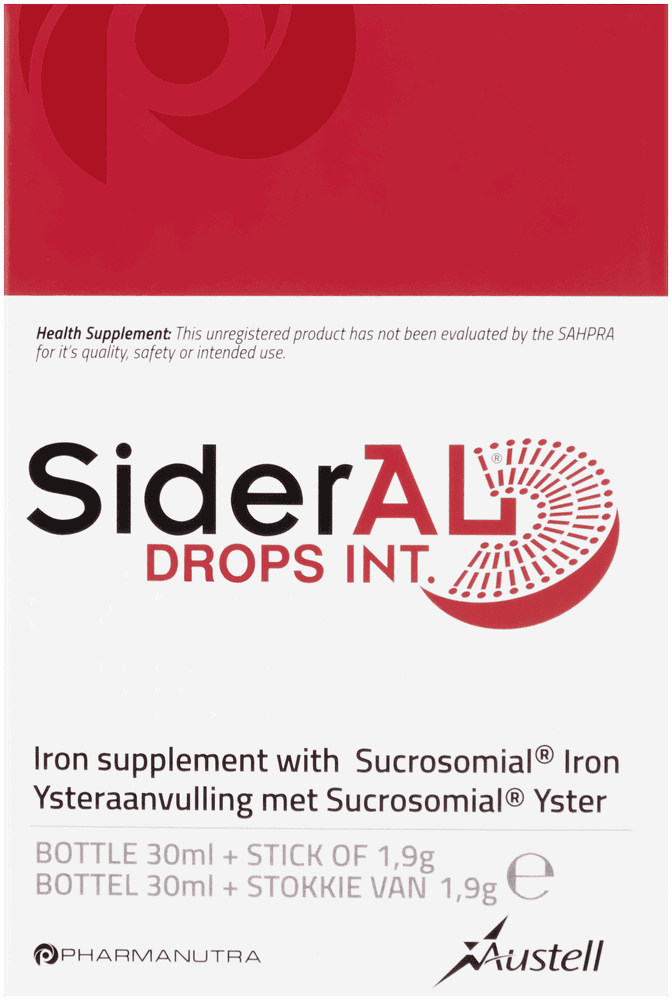 Front of SiderAL Drops Int 30ml box, Pharmanutra/Austell