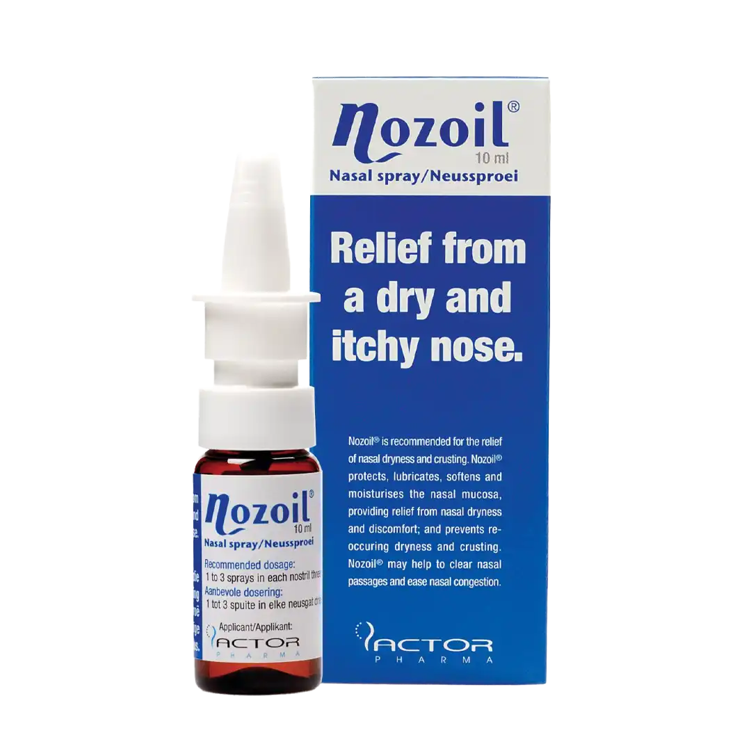 Front of Cipla Nozoil Nasal Spray 10 ml box and bottle