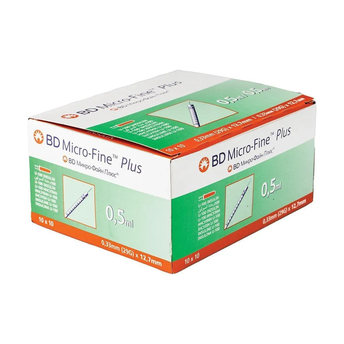 Box of BD Micro-Fine Plus Insulin Syringes 29G x 0.5ml, 100 count
