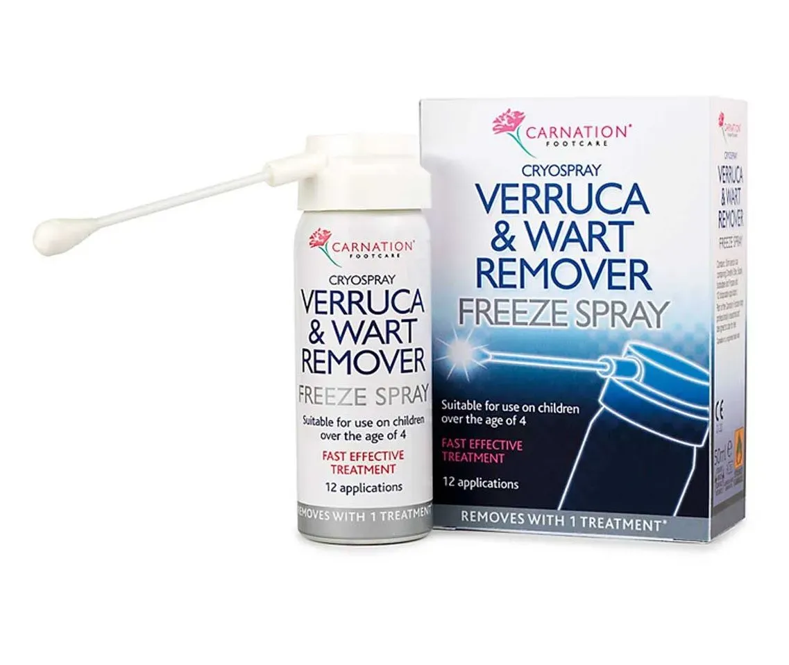 Carnation Verruca & Wart Remover Freeze Spray 50ml box and bottle