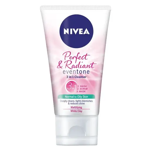 Front of NIVEA Perfect & Radiant Eventone 3 in 1 Cleanser 50 ml tube