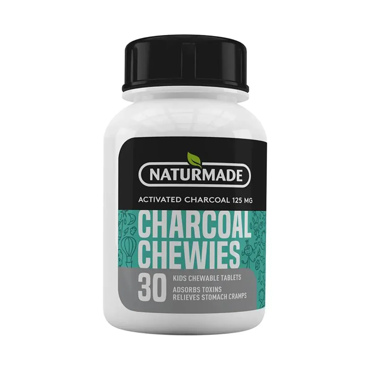 Front of Naturmade Charcoal Chewies Kids 30's chewable tablets bottle