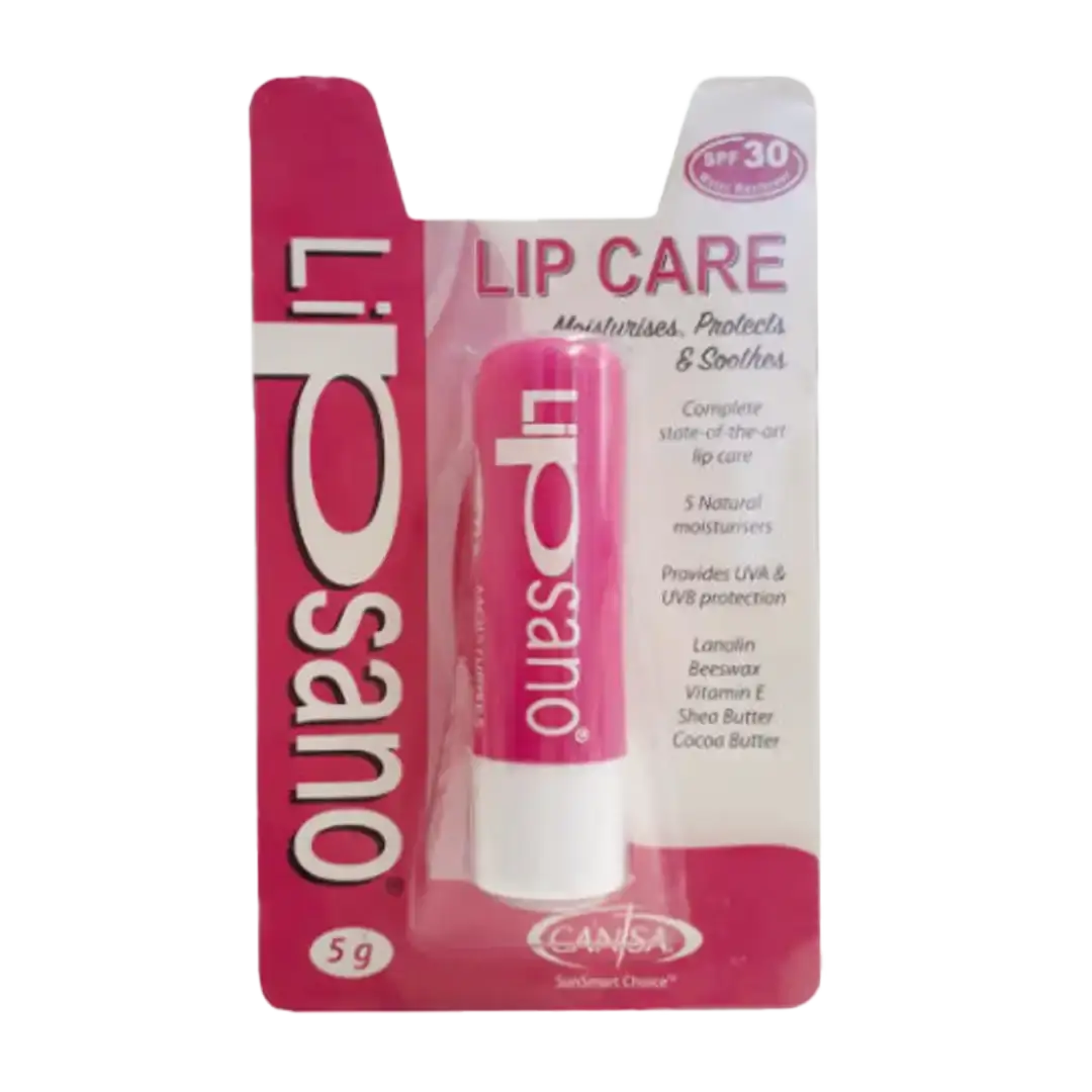 Front of Lipsano Pink Lip Care Stick SPF30 5g blister pack