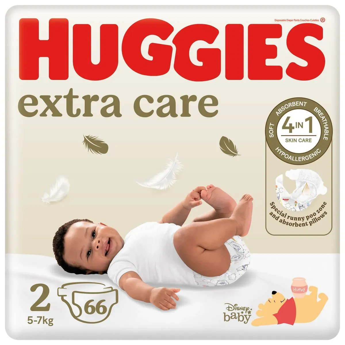 Front of Huggies Extra Care New Baby Size 2 nappies, 66 count